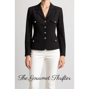 Vintage Ralph Lauren 100% Silk Black Blazer Womens 10 Cropped Y2K Button Front